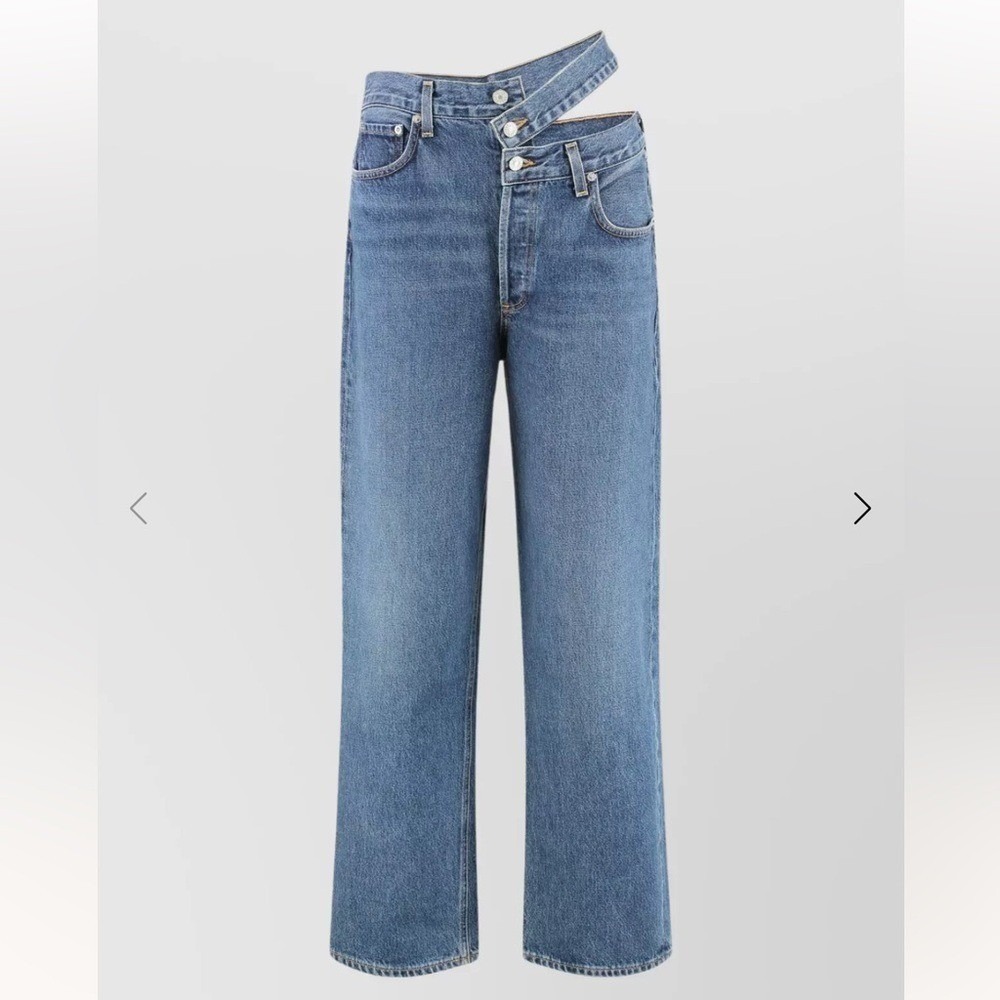 AGOLDE Cut-Out Baggy Straight-Leg Button Fly Jeans 33 Blue Denim Streetwear Belt